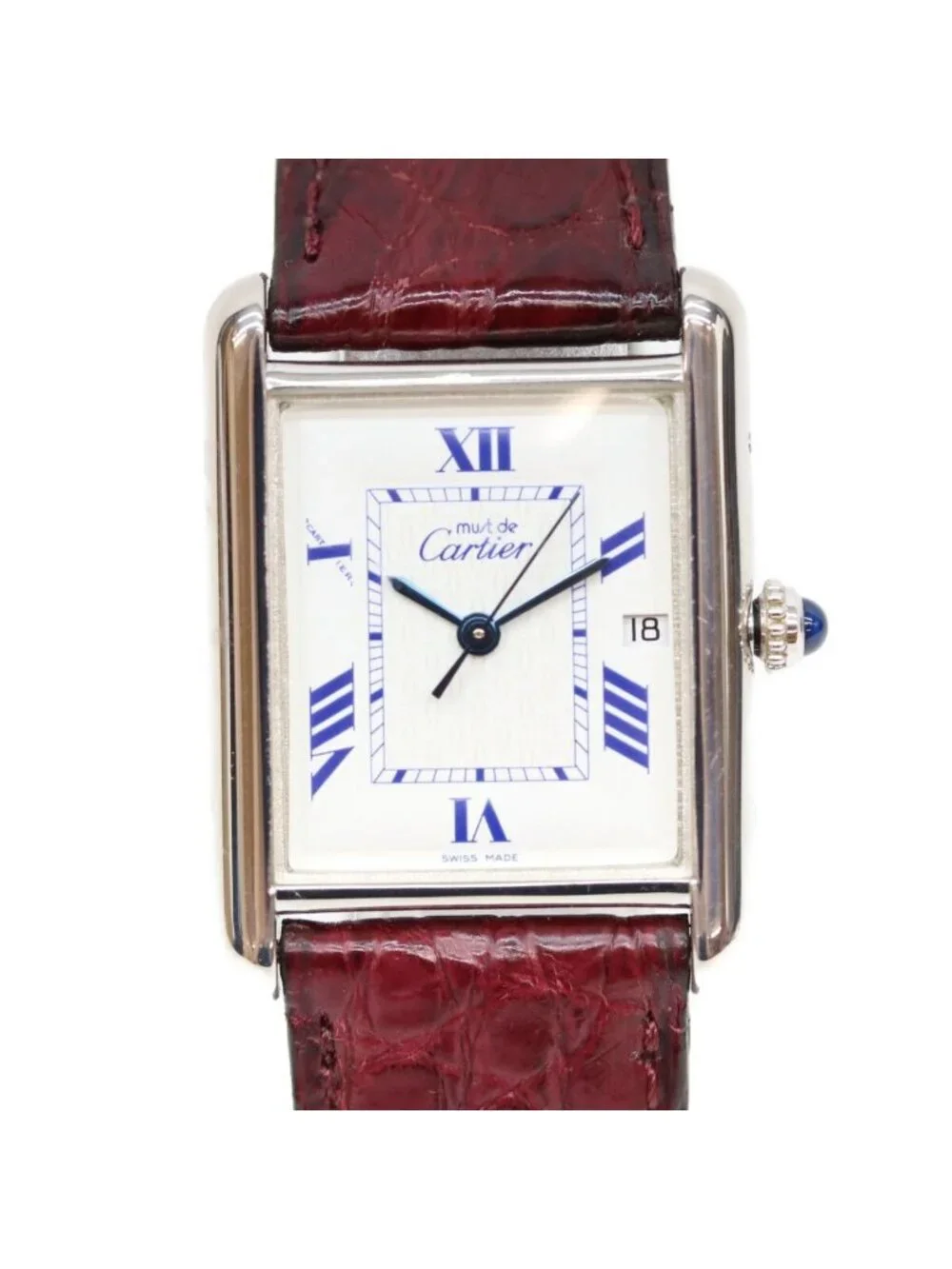 Cartier 925 Must Tank GM XL Date SS Croco White Roman Dial Watch